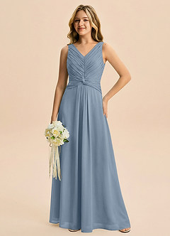 Azazie Freya Junior Jurk van Chiffon met A-Lijn Geplooid Stoffig Blauw image4