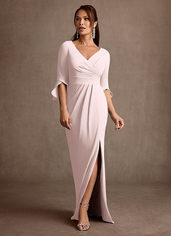 Azazie Linnette Mother of the Bride Dresses Blushing Pink Sheath Pleated Stretch Crepe Dress image1