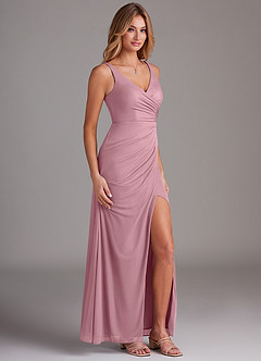 Azazie Leandra Bridesmaid Dresses Vintage Mauve Mermaid V-Neck Pleated Mesh Dress image4