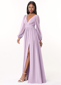 Azazie Norah Bridesmaid Dresses Frosted Lilac A-Line V-Neck Long Sleeve Chiffon Dress image4
