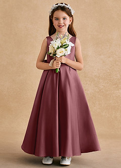 Azazie Honey Bear Blumenmädchenkleider A-Linie Plissee Matte Satin Kleid Wüstenrose image3