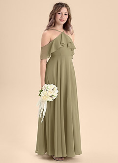 Azazie Tessabelle Junior Moss Green A-Line Off the Shoulder Chiffon Dress image5