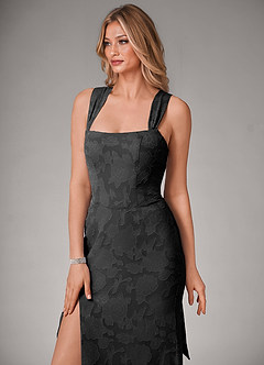 Azazie Luci Bridesmaid Dresses Black Mermaid Pleated Floral Burnout Convertible Dress image4