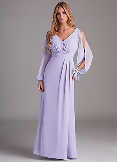 Azazie Matilda Robes de demoiselle d'honneur Robe Trapèze en Mousseline de soie Manche longue Lilas image3
