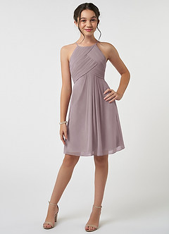 Azazie Ginny Junior A-Linie Plissee Chiffon Kleid Dämmerung image1
