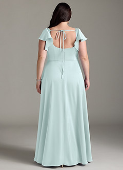 Azazie Bondi Bridesmaid Dresses Sea Glass A-Line Bow Stretch Satin Dress image8