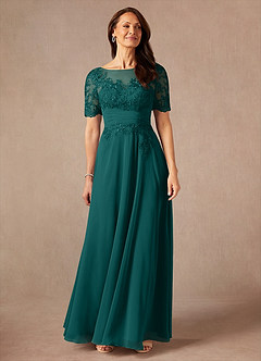 Azazie Raissa Final Sale Peacock A-Line Lace Chiffon Dress image5