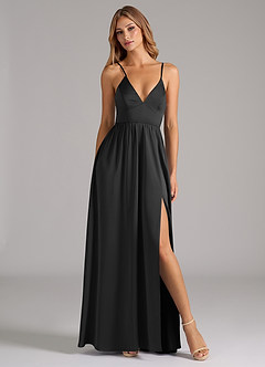Azazie Aaida Bridesmaid Dresses Black A-Line Corset Stretch Satin Dress image5