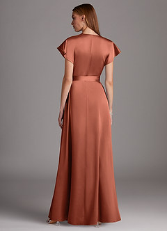 Azazie Nico Robes de demoiselle d'honneur Robe Trapèze en Satin extensible Col en V Argile image2