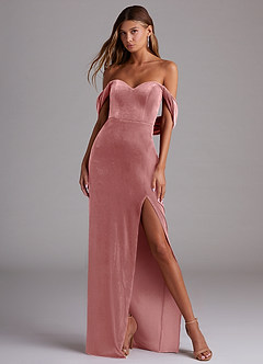 Azazie Shay Bridesmaid Dresses Dusty Rose Sheath Off the Shoulder Velvet Convertible Dress image4