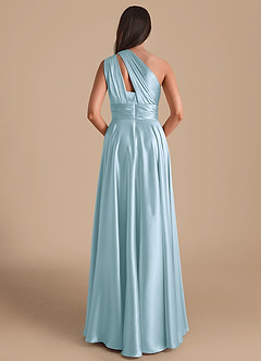 Azazie Charlize Vestidos de damas de honor Vestido de Azul Cielo de Satén Metálico de Corte en A con Hombro unilateral image2