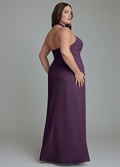 Azazie Jemma Vestidos de damas de honor Vestido Ciruela de Gasa de Corte Recto con Plisado image12
