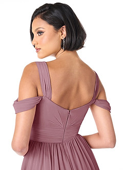 Azazie Lianne Bridesmaid Dresses Vintage Mauve A-Line Off the Shoulder Chiffon Dress image6