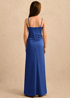 Azazie Shyla Girls Formal Flower Girl Dresses Royal Blue Sheath Pleated Stretch Satin Dress image2