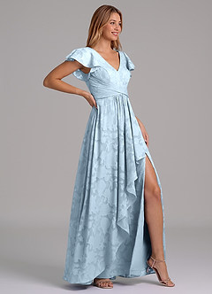 Azazie Omari Abiti da Damigella Abito A-Line in Burnout Floreale Plissettato Azzurro image6