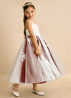 Azazie Coraline Flower Girl Dresses Ivory Auburn A-Line Lace Dress image5