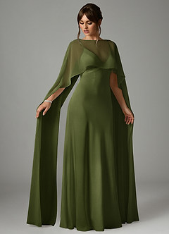 Azazie Stefania Abiti da Damigella Abito A-Line in Raso Elasticizzato Oliva image3