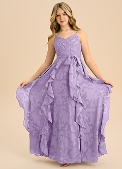 Azazie Peyton Junior Linie A Plisat Floral Burnout Lungime până la podea Domnișoară de onoare junioră Rochie image3