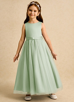 Azazie Lior Flower Girl Dresses Dusty Sage Ball-Gown Pleated Tulle Dress image4