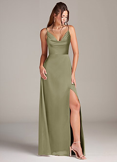 Azazie Sarella Bridesmaid Dresses Pistachio A-Line Pleated Stretch Satin Dress image3
