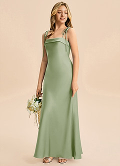 Azazie Willa Junior Dusty Sage A-Line Bow Stretch Satin Dress image5