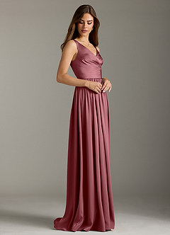 Azazie Keyla Robes de demoiselle d'honneur Robe Trapèze en Satin extensible Plissée Rose Du Désert image5