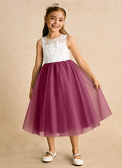 Azazie Lina Flower Girl Dresses Ivory Mulberry Ball-Gown Lace Dress image2