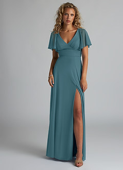 Azazie Induh Jurken voor bruidsmeisjes Jurk van Mesh met A-Lijn Fladderende V-hals Bermuda image2