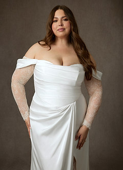 Azazie Alexa Hochzeitskleider A-Linie Herzausschnitt Spitze Kleid Diamantweiß image17