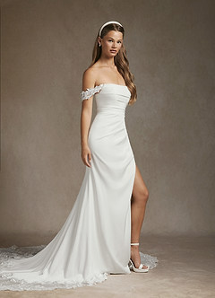 Azazie Rosalia Wedding Dresses Diamond White Mermaid Off-The-Shouler Sequins Crepe Back Satin Dress image3