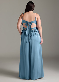 Azazie Zeya Bridesmaid Dresses Steel Blue A-Line Pleated Stretch Satin Dress image10