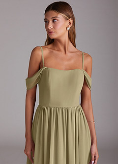 Azazie Calianna Jurken voor bruidsmeisjes Converteerbaar Jurk van Chiffon met A-Lijn Off the Shoulder Mosgroen image7
