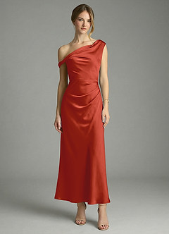 Azazie Emerson Bridesmaid Dresses Rust Mermaid Off the Shoulder Stretch Satin Dress image5