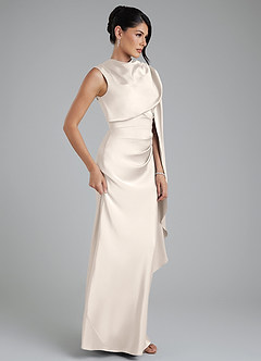 Azazie Taj Robes de demoiselle d'honneur Robe Sirène en Satin extensible Corset Albâtre Blanc image5