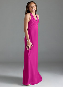 Azazie Tessie Junior A-Linie Plissee Chiffon Kleid Fuchsia image4