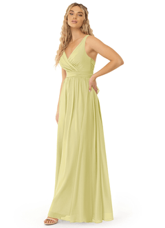 Azazie Kora Robes de demoiselle d'honneur Robe Trapèze en Mousseline de soie Plissée Sorbet Citron image2