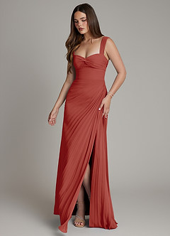 Azazie Amberly Bridesmaid Dresses Terracotta Sheath Sweetheart Neckline Chiffon Dress image4