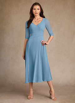 Azazie Durant Mother of the Bride Dresses Steel Blue A-Line Pleated Chiffon Dress image4