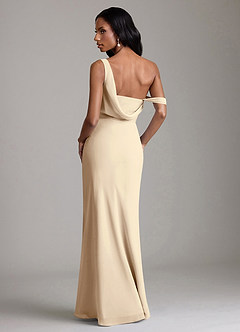 Azazie Madelyn Vestidos de damas de honor Vestido de Champán de Gasa de Corte Sirena Convertible con Hombro unilateral image2