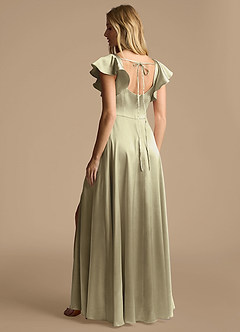 Azazie Bondi Bridesmaid Dresses Moss Green A-Line Bow Metallic Satin Dress image3