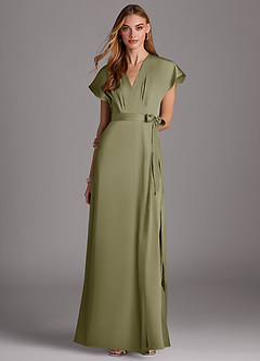 Azazie Nico Bridesmaid Dresses Pistachio A-Line V-Neck Stretch Satin Dress image1