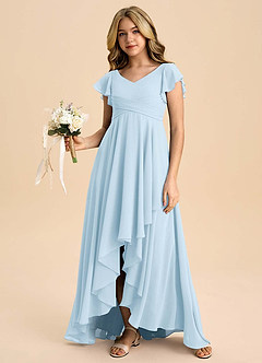 Azazie Caria Junior Sky Blue A-Line Pleated Chiffon Dress image6