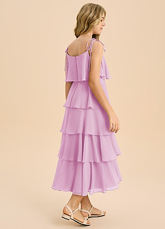 Azazie Shortcake Junior Vestido de Rosa Caramelo de Gasa de Corte en A con Lazo image7