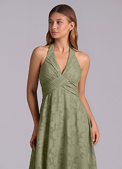 Azazie Tessie Bridesmaid Dresses Pistachio A-Line Pleated Floral Burnout Dress image7