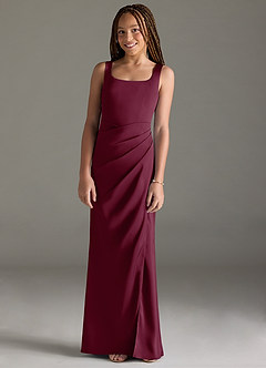 Azazie Mero Junior Mulberry Mermaid Pleated Stretch Satin Dress image1
