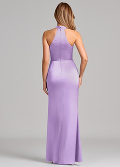 Azazie Karlotta Bridesmaid Dresses Lilac Sheath Pleated Stretch Satin Dress image2