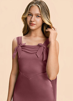 Azazie Chelsea Junior Desert Rose Sheath Pleated Stretch Satin Dress image7