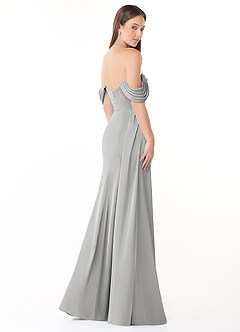 Azazie Amyra Robes de demoiselle d'honneur Robe Fourreau Convertible en Satin extensible Épaule décolletée Argent image5