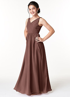 Azazie Sawyer Junior Espresso A-Line Pleated Chiffon Dress image5