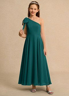Azazie Guppy Girls Formal Flower Girl Dresses Peacock A-Line One Shoulder Chiffon Dress image3